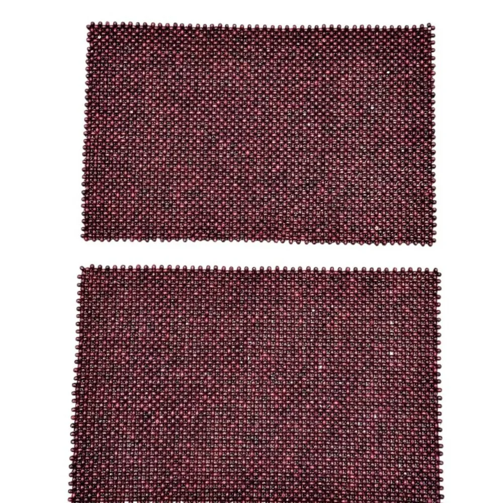 Vintage Beaded Rectangle Placemats Set of 2 Burgundy Eggplant Bohemian Eclectic